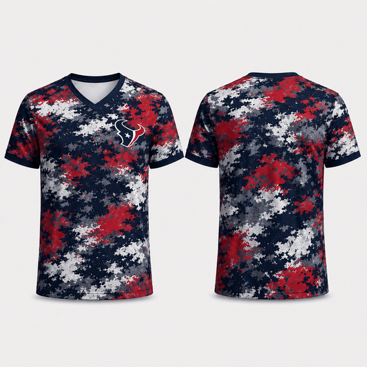 Premium NFL x HOU V-Neck Camo T-Shirt For Fans Loving Digital Camouflage