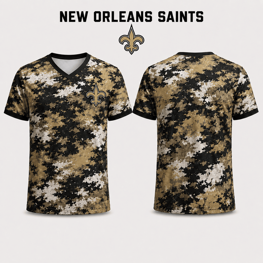 Premium NFL x NO V-Neck Camo T-Shirt For Fans Loving Digital Camouflage
