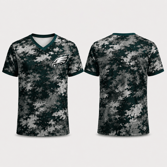 Premium NFL x PHI V-Neck Camo T-Shirt For Fans Loving Digital Camouflage