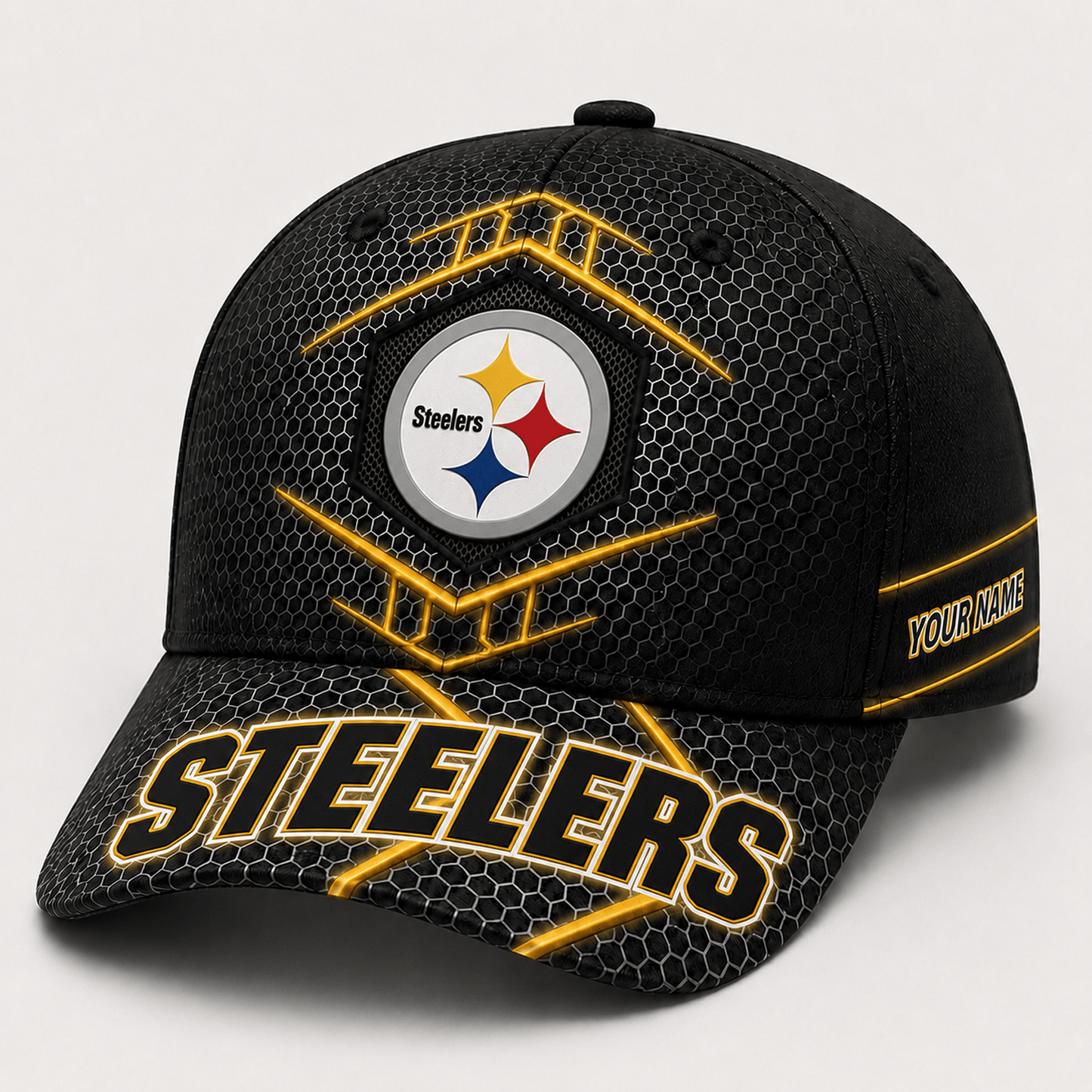 Premium NFL x PIT Honeycomb Custom Name Cap for Loyal Fans