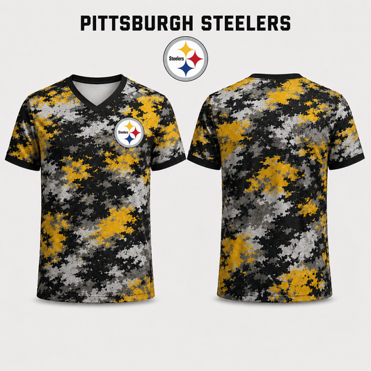 Premium NFL x PIT V-Neck Camo T-Shirt For Fans Loving Digital Camouflage