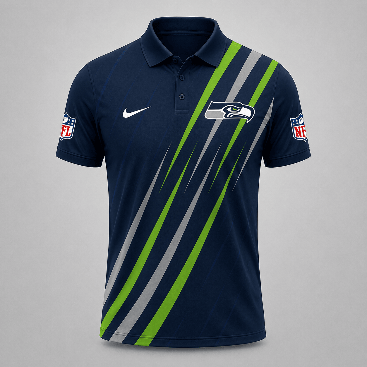 SEA x NFL Premium Athletic Stripe Polo Shirt