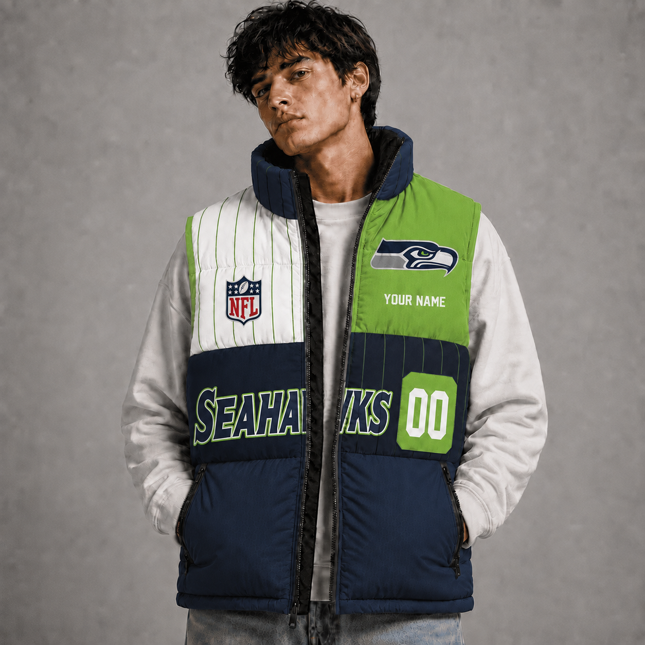 SS x NFL Premium Sleeveless Puffer Jacket Personalized Gift For True Fan
