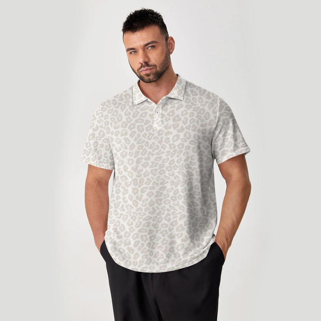 Beige Natural Leopard Cheetah Polo Shirt For Men | Polo T-shirt | Men Short Sleeve Shirt